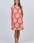 Sunset Palm Capped Sleeve Dress