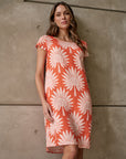 Sunset Palm Capped Sleeve Dress