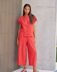 Cropped Wide Linen Pant Sunset Strip