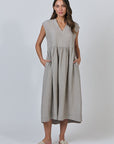 Cement Capped Sleeve Midi Dress