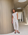 Tulip Cropped Linen Pant Sand