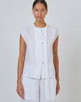 Linen Button Detail Top White