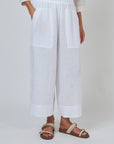 Cropped Wide Linen Pant White