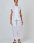 Cropped Wide Linen Pant White