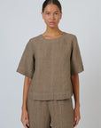 Linen Contrast Stitch Top Agate