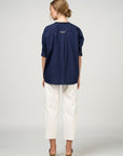 Mixed Media Top Navy