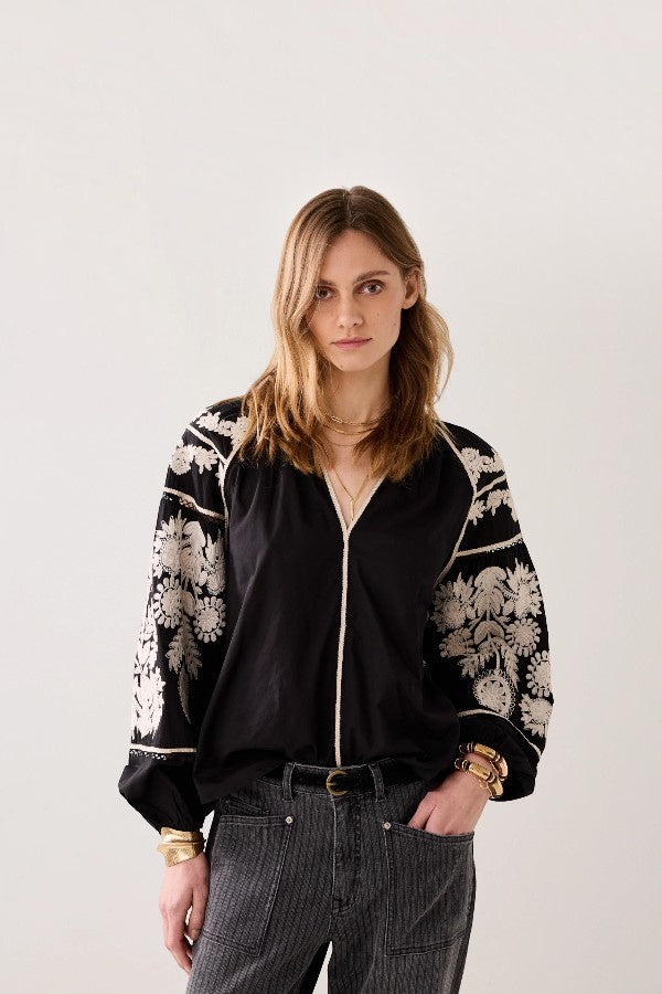 Embroidered Sleeve Top