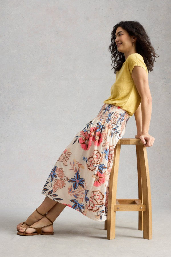 Suri Shirred Midi Skirt Ivory
