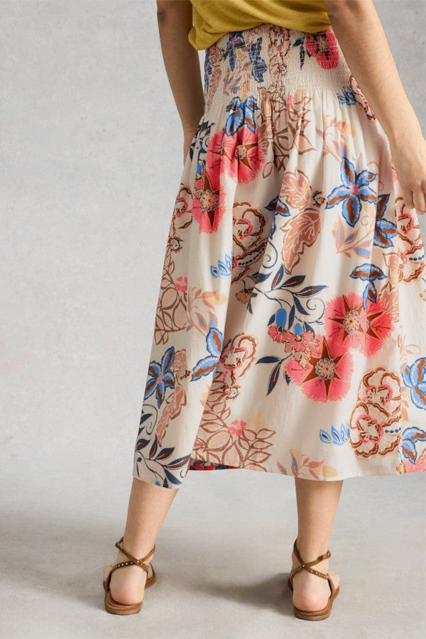 Suri Shirred Midi Skirt Ivory