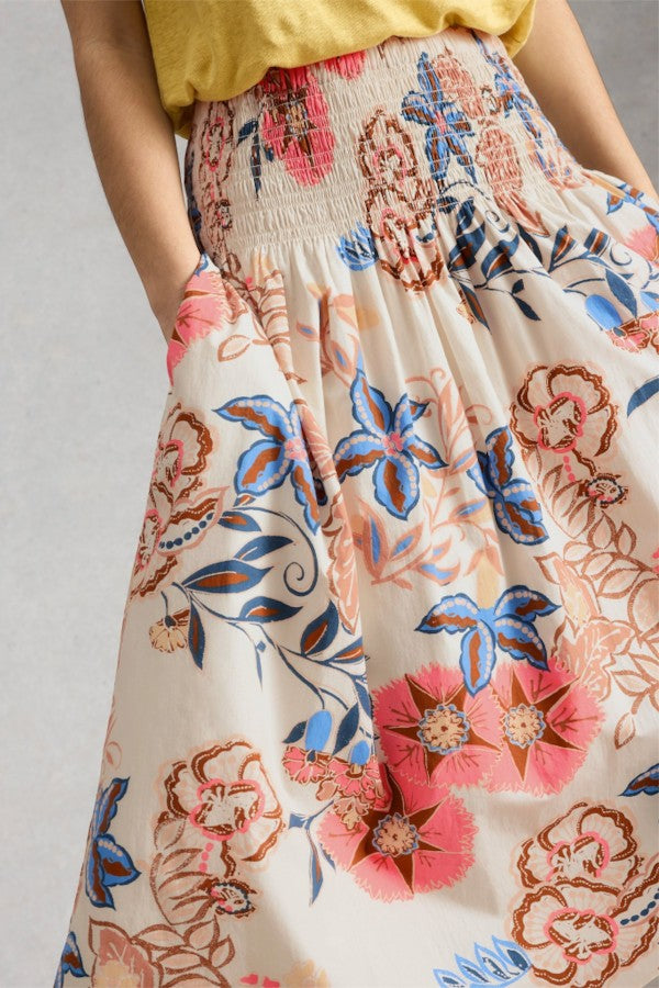 Suri Shirred Midi Skirt Ivory