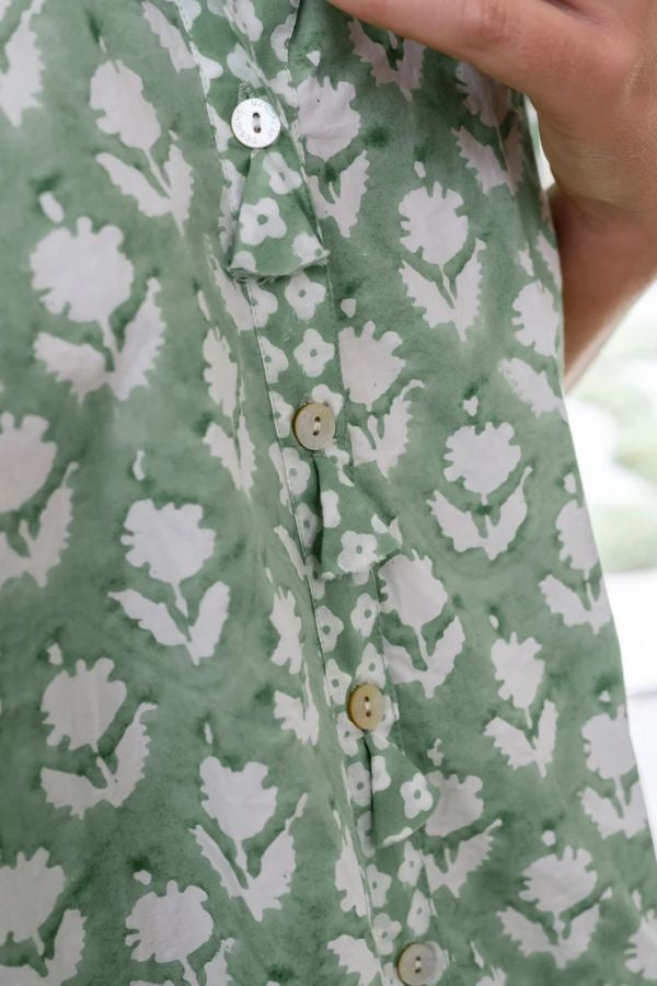 Folk Shadow Buti Shirtdress Forest