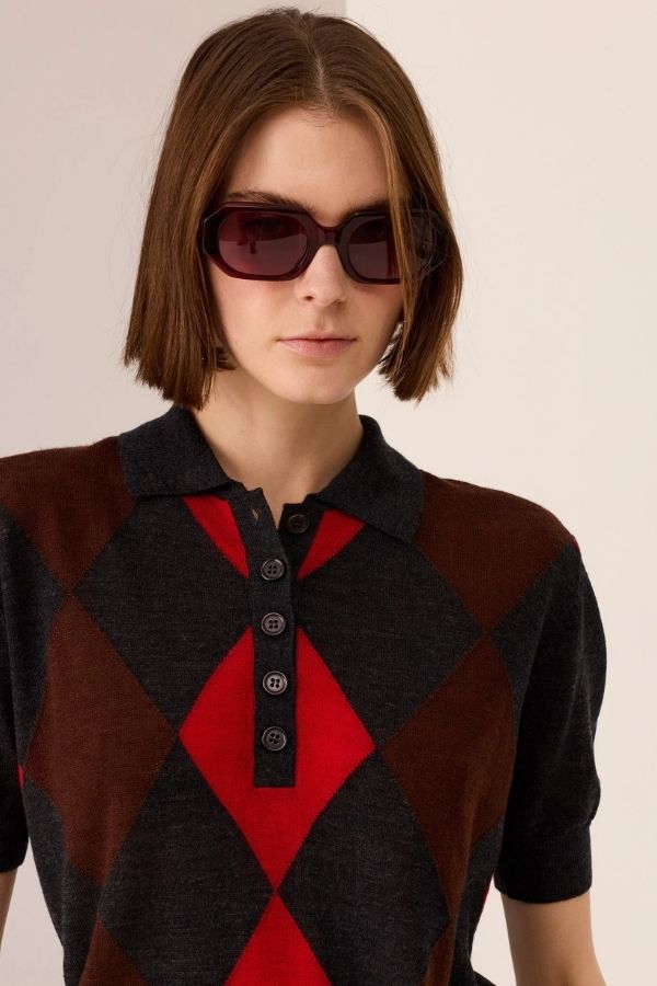 Meira Argyle Knit Tee