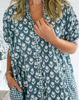 Folk Shadow Buti Shirtdress Blue