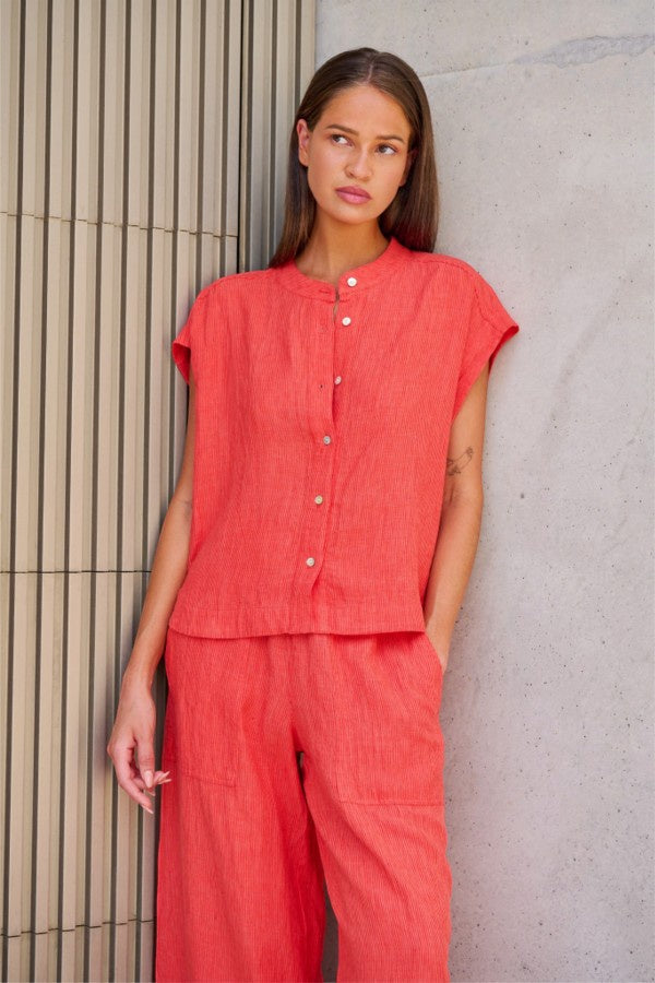 Collarless Linen Top Sunset Strip
