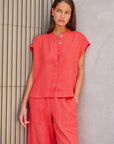 Collarless Linen Top Sunset Strip