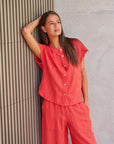 Collarless Linen Top Sunset Strip