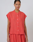 Collarless Linen Top Sunset Strip
