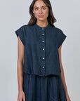 Poseidon Capped Sleeve Button Top