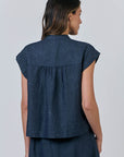 Poseidon Capped Sleeve Button Top
