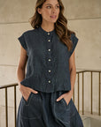Poseidon Capped Sleeve Button Top