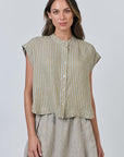 Reed Capped Sleeve Button Top