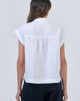 White Capped Sleeve Button Top