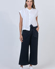White Capped Sleeve Button Top