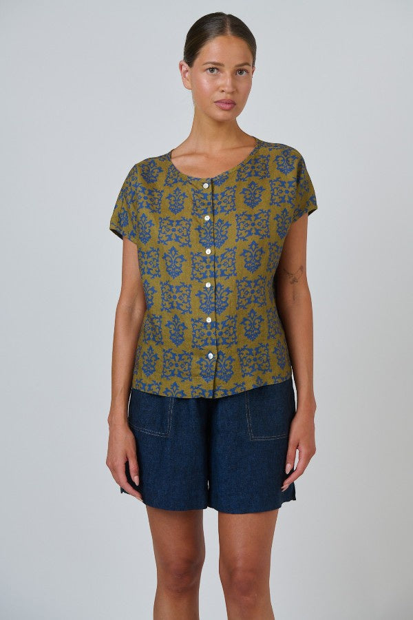Round Neck Button Top Motif