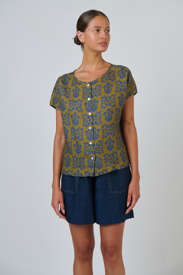 Round Neck Button Top Motif