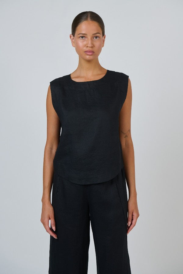 Button Back Tank Black