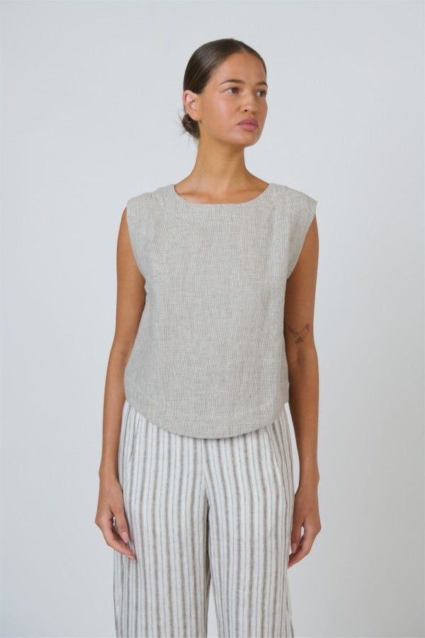 Button Back Linen Tank Mousse