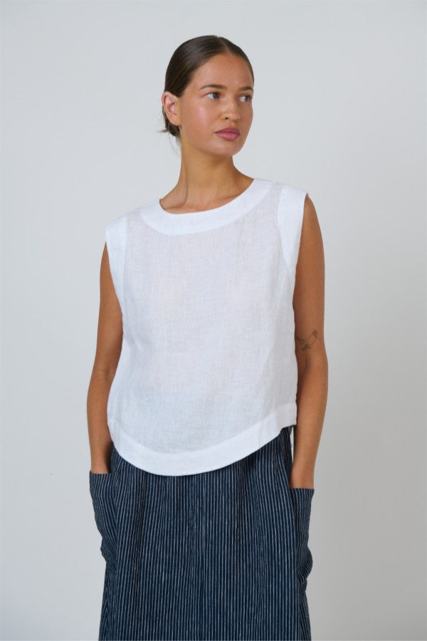 Button Back Tank White
