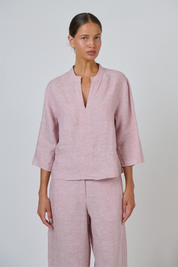 3/4 Sleeve Linen Top Radish