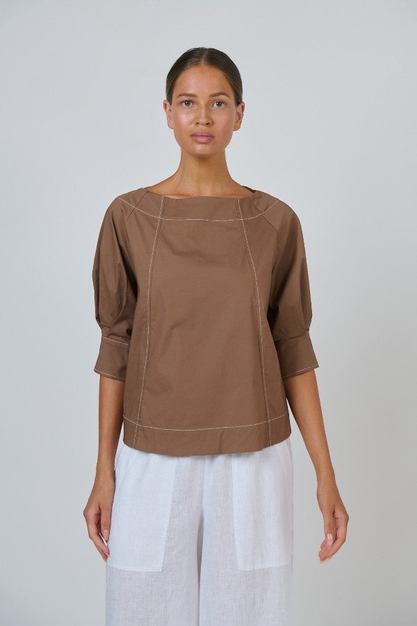 3/4 Sleeve Poplin Top Cookie