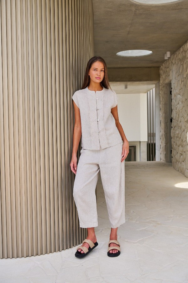 Tulip Cropped Linen Pant Sand