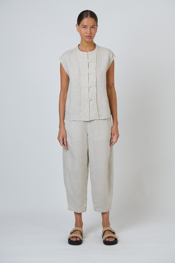Tulip Cropped Linen Pant Sand