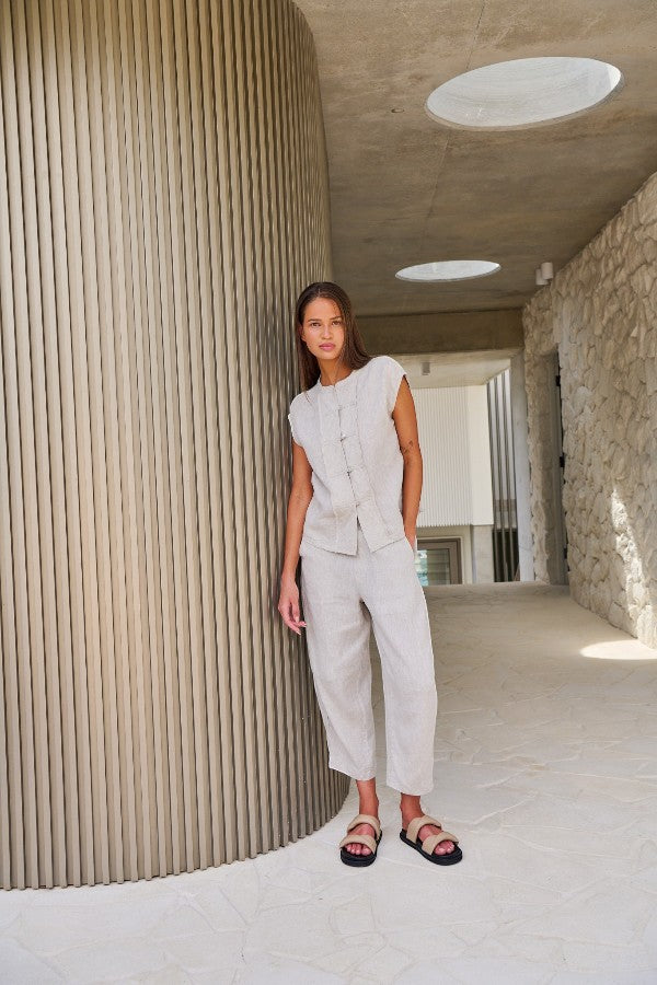 Tulip Cropped Linen Pant Sand