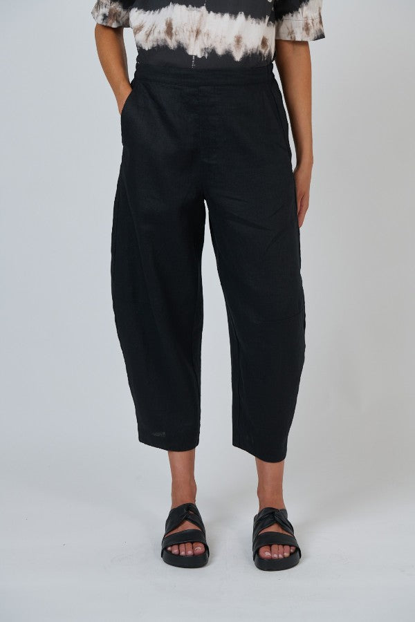 Tulip Cropped Linen Pant Black