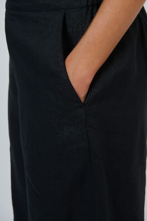 Tulip Cropped Linen Pant Black