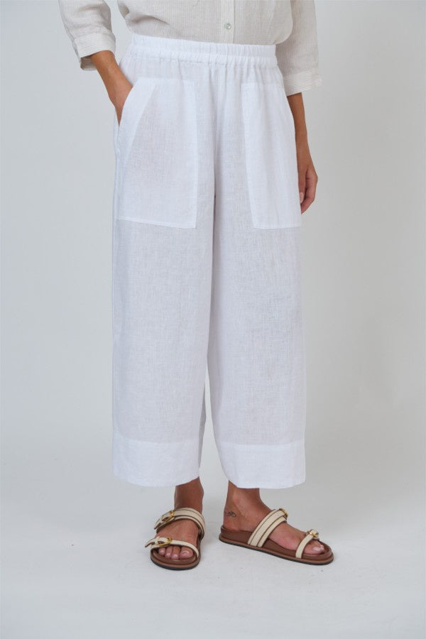 Cropped Wide Linen Pant White