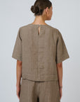 Linen Contrast Stitch Top Agate