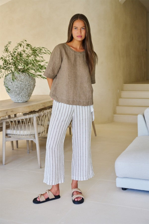 Linen Contrast Stitch Top Agate