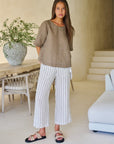 Linen Contrast Stitch Top Agate