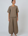 Linen Contrast Stitch Top Agate