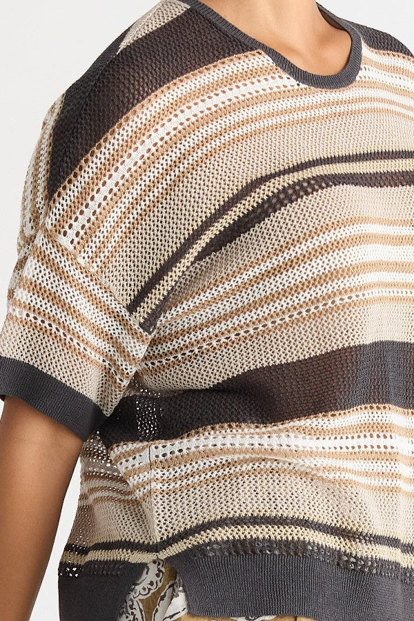 Stripe Lace Top Graphite