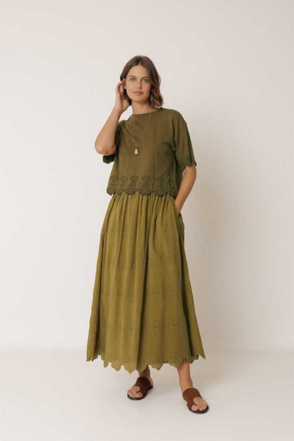 Embroidered Midi Skirt