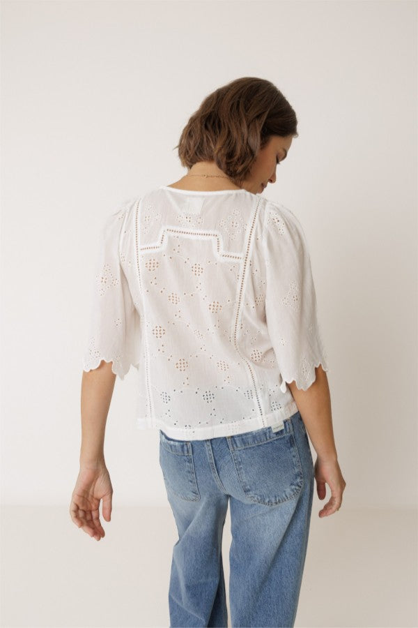 Boxy Shirt with Schiffli Embroidery