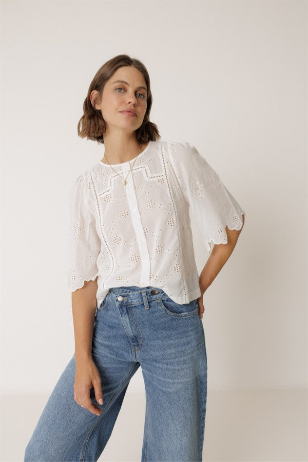 Boxy Shirt with Schiffli Embroidery