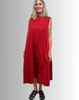 Pleat Detail Dress Red