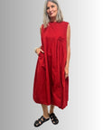Pleat Detail Dress Red